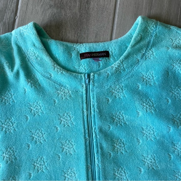 Stan Herman Aqua Blue Terry Cloth Short Sleeve Housecoat Zip Robe Pockets Sz 2X - Picture 4 of 10